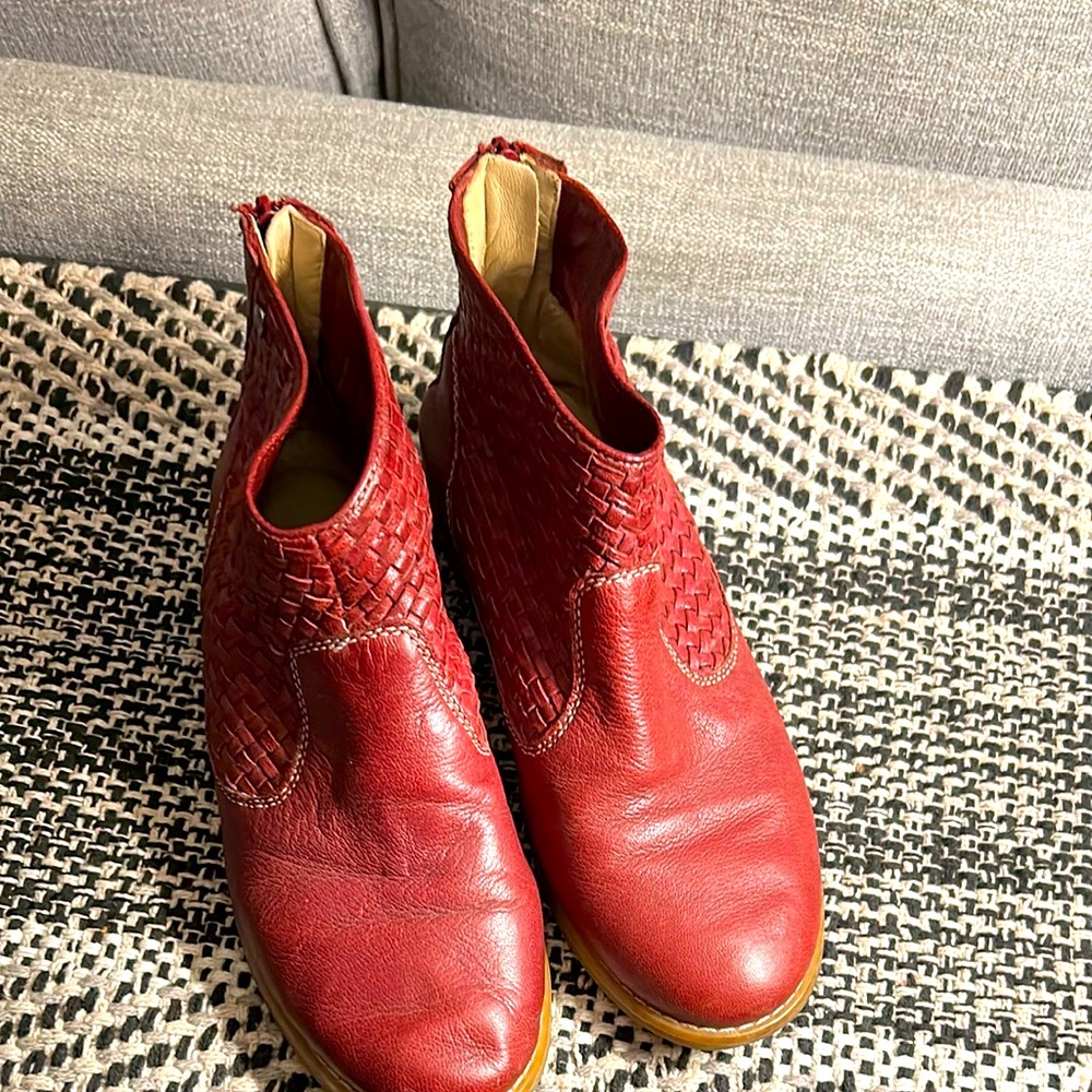 Red Leather Ankle Boots